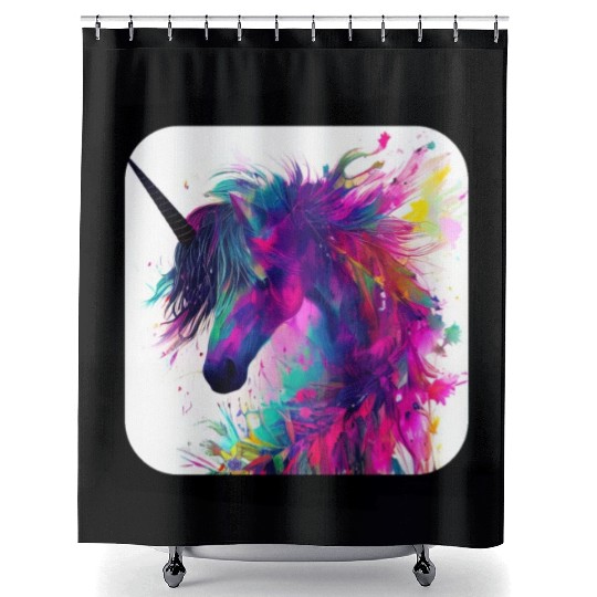 Colorful splatters unicorn Shower Curtains