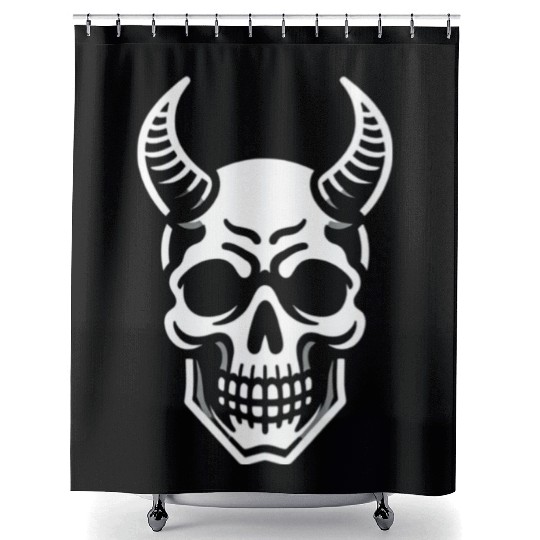 Ivory Ascendance: White Horned Skull Shower Curtains