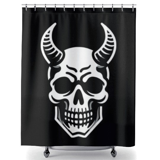 Ivory Ascendance: White Horned Skull Shower Curtains