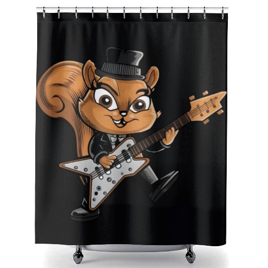 Cool Squirrel Guitarist Music Shower Curtains
