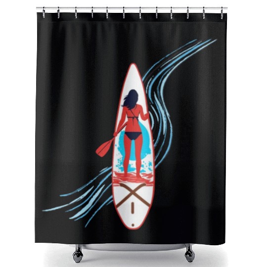 Paddleboard Paradise: A Tropical Escape Shower Curtains