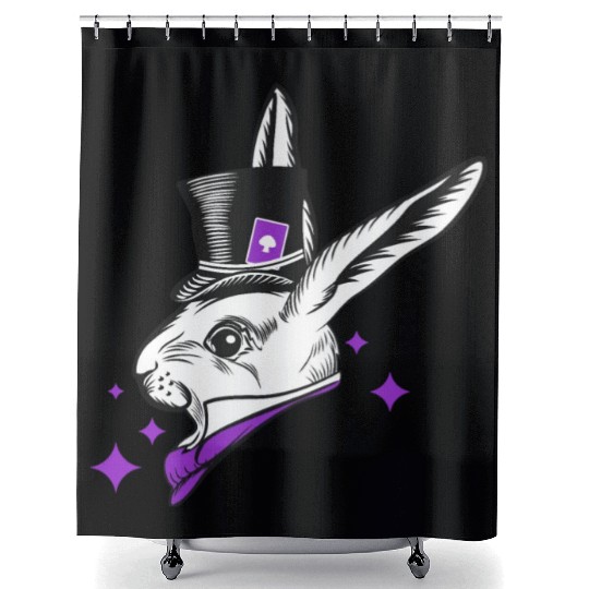 white rabbit head with top hat Shower Curtains