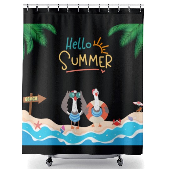 beach lobster Shower Curtains