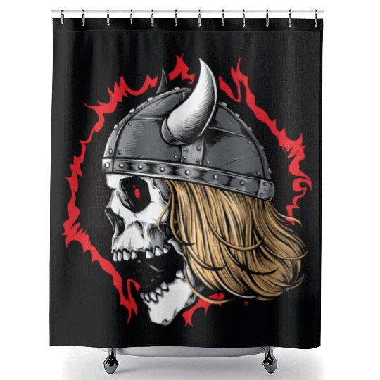 Viking Skull Warrior Wearing Helmet Shower Curtains