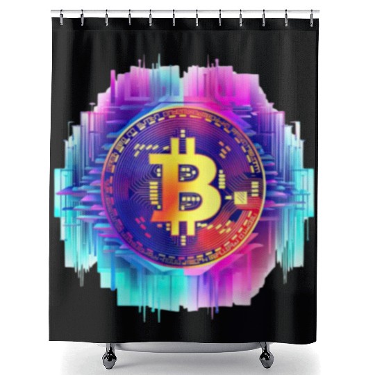 Vaporwave Bitcoin Digital Currency Coin Crypto Tra Shower Curtains