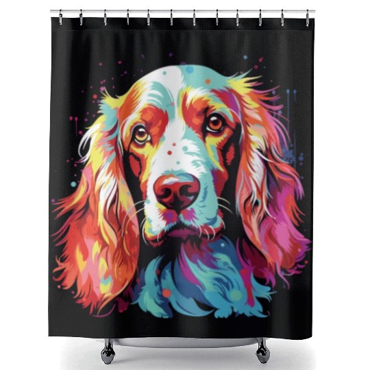 Watercolor Colorful Irish Red And White Setter Shower Curtains