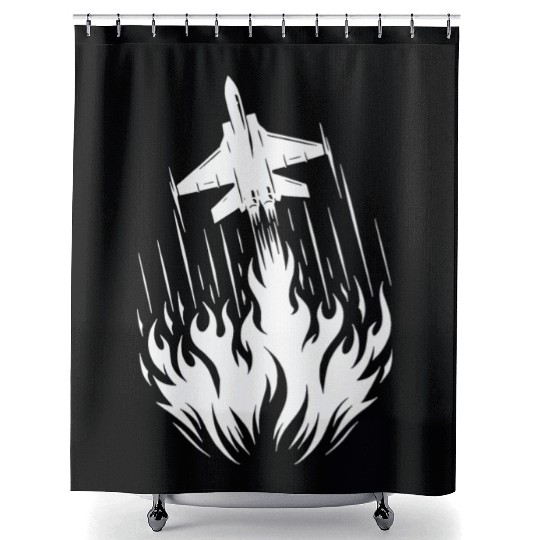 Fighter Jet Model Airplane Fire Flames Flight Shower Curtains