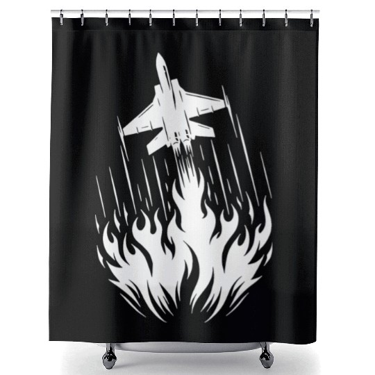 Fighter Jet Model Airplane Fire Flames Flight Shower Curtains