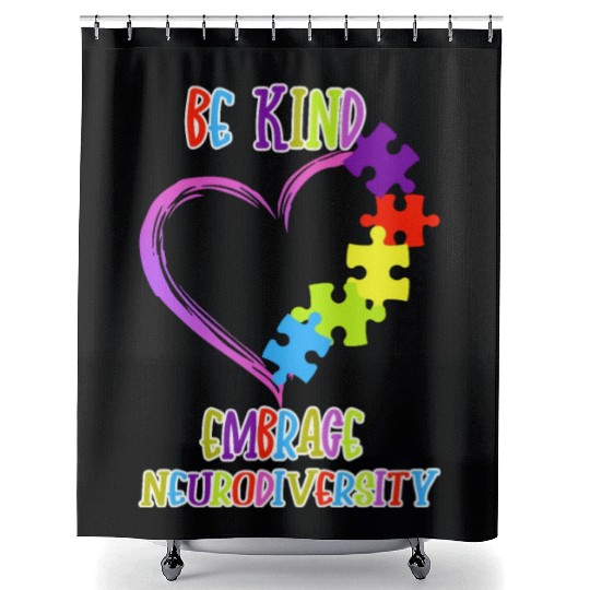 Be Kind Embrace Neurodiversity Heart ADHD Autism Shower Curtains