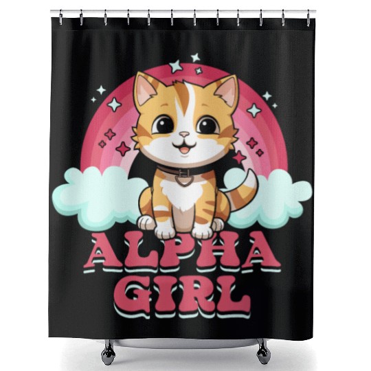 Alpha Girl Pink Rainbow Kitten Lover Pet Owner Shower Curtains