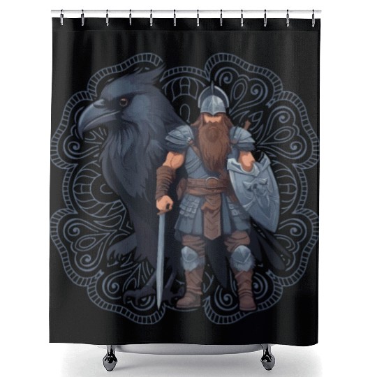 Viking Warrior With Raven Shower Curtains