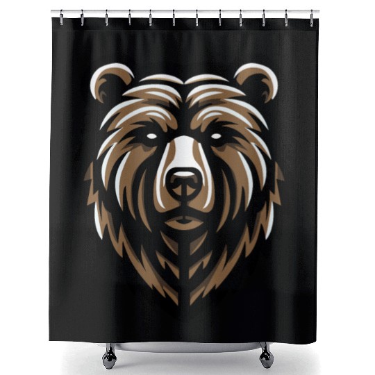 Brown Grizzly Bear Head Design Shower Curtains