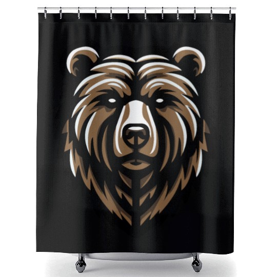 Brown Grizzly Bear Head Design Shower Curtains