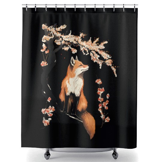 Fox & Sakura: Wildlife and Spring Scenery Cherry Shower Curtains