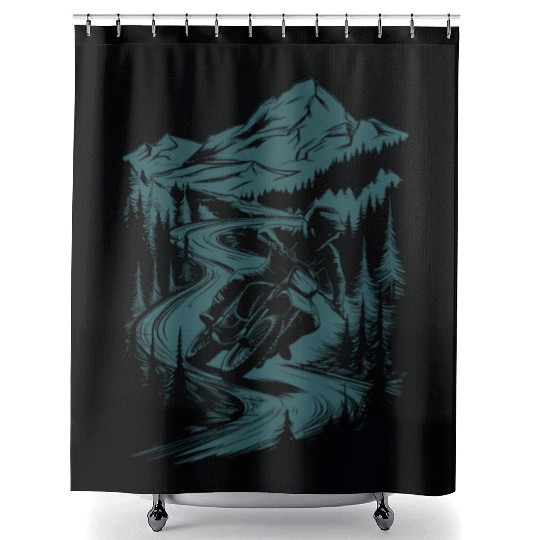 Motorcycle Motocross Motorsport Nature Mountains Shower Curtains