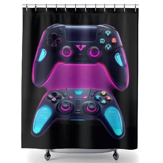 GlowTech Threads: Futuristic Gaming Controller Shi Shower Curtains