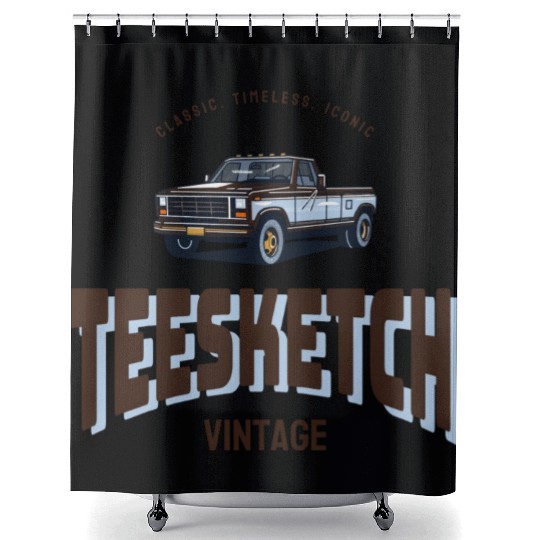 retro car with teesketch logo | old school Shower Curtains