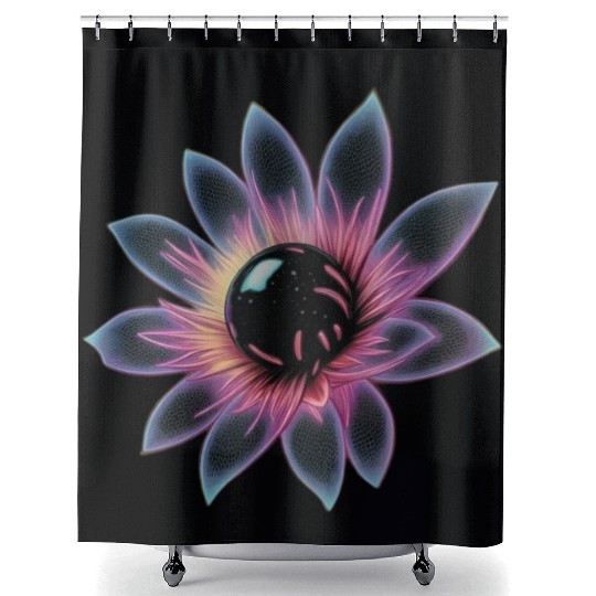 Galactic Lotus Neon Design Shower Curtains