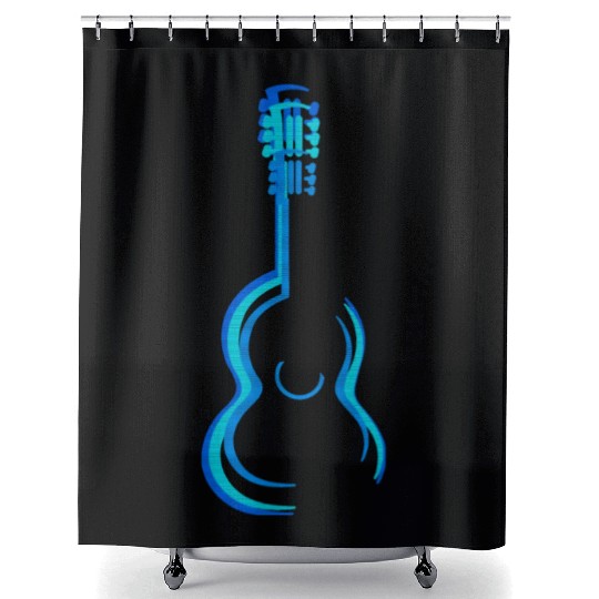 Blue classical guitar graphic Shower Curtains