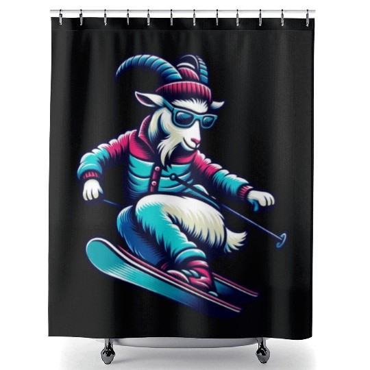 Funny Goat Skiing Down The Snowy Slopes Shower Curtains