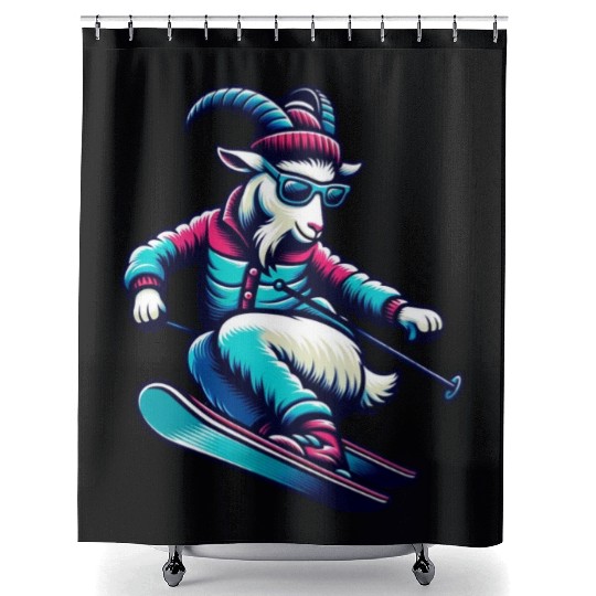 Funny Goat Skiing Down The Snowy Slopes Shower Curtains