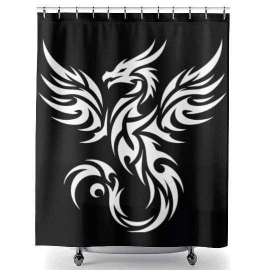Flying T Tattoo Dragon With Wings Shower Curtains