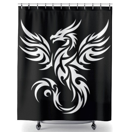 Flying T Tattoo Dragon With Wings Shower Curtains