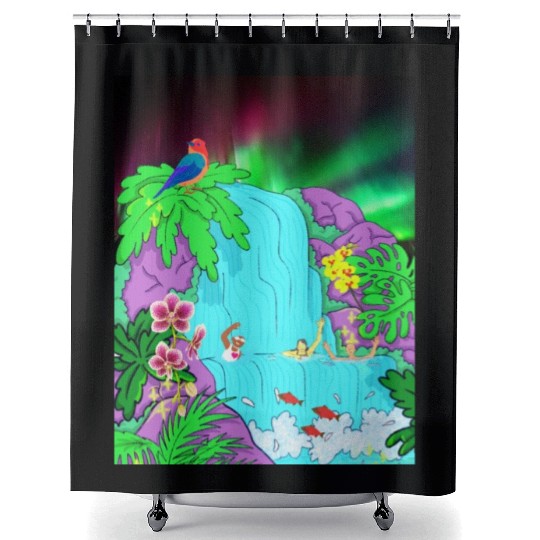 Northern Lights Waterfall Serenity with Swimmers Shower Curtains