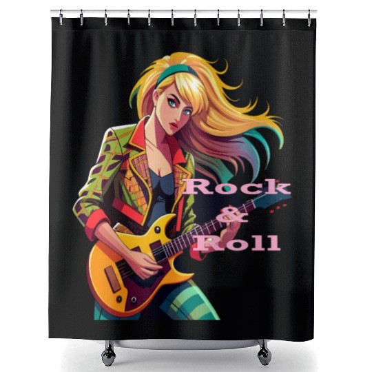 Emerald Melodies: Rock & Roll Girl Shower Curtains