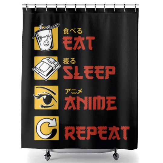 eat sleep anime repeat funny manga Shower Curtains