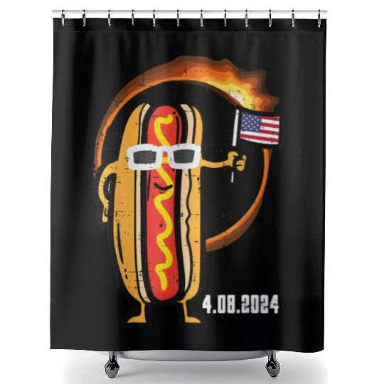 Solar Eclipse Hotdog US Flag 4 08 24 Men Boys Kids Shower Curtains