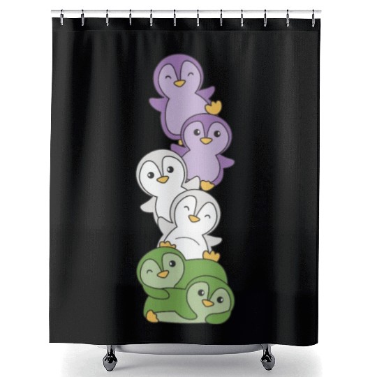 Genderqueer Flag Pride Lgbtq Cute Penguin Shower Curtains