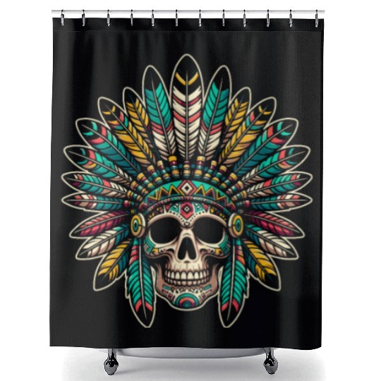 Indigenous Native American Skull Head Shower Curtains