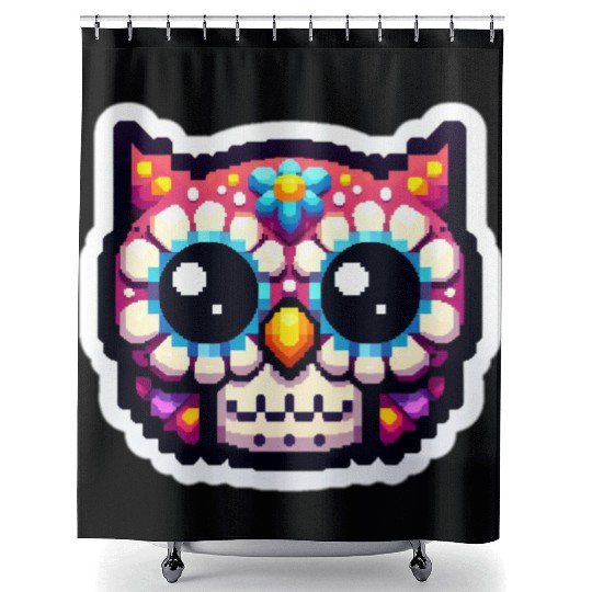Cute Dead Sugar Owl , day of the dead owl Shower Curtains