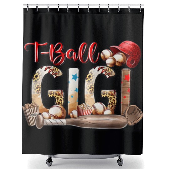 Leopard T-ball Gigi For Baseball Lover Shower Curtains