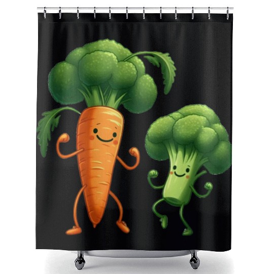 Carrot Dancing with Broccoli Shower Curtains