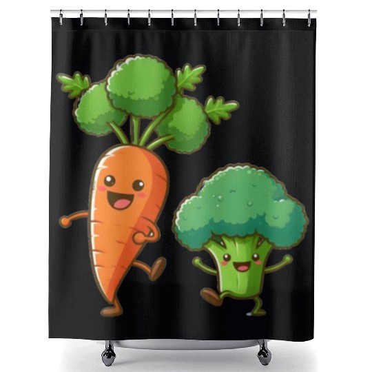 Carrot Dancing with Broccoli Shower Curtains