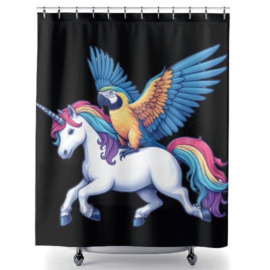 Parrot on Unicorn Shower Curtains