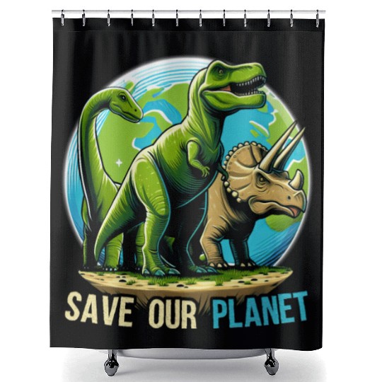 Save Our Planet Dinosaurs Kid Cute Earth Day Boys Shower Curtains
