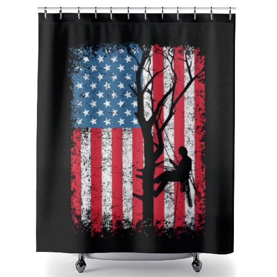 American Flag Arborist Gift For Men Cool Tree Love Shower Curtains