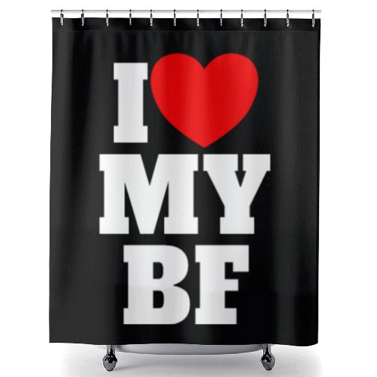 I Love My BF Red Heart Matching Couple Boyfriend Shower Curtains