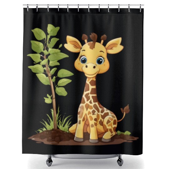 Earth Day Giraffe: Vibrant, Cute Design Shower Curtains