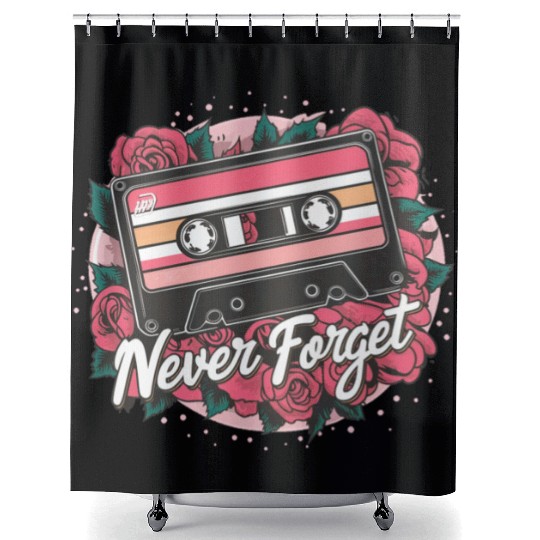 A cassette tape colored with roses never forget Shower Curtains