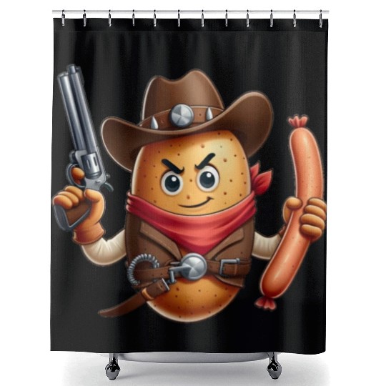Cowboy potato with sausage gun Shower Curtains