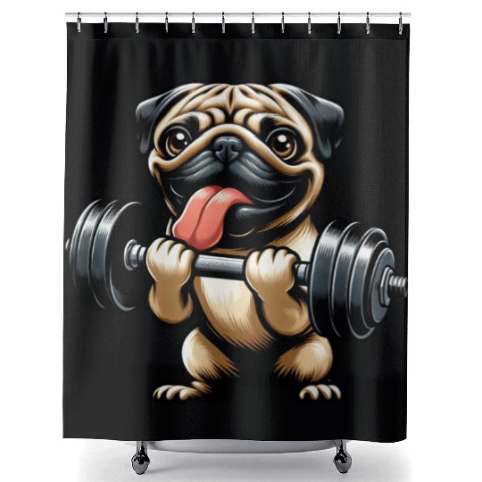Pug Workout: Fun Dumbbell Training Shower Curtains
