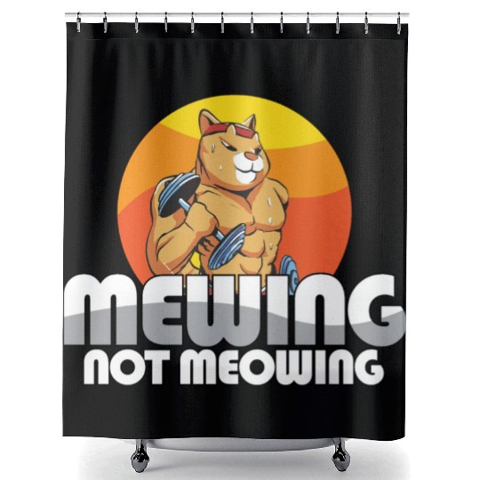 Funny Cat Meme Mewing Not Meowing Jawline Shower Curtains