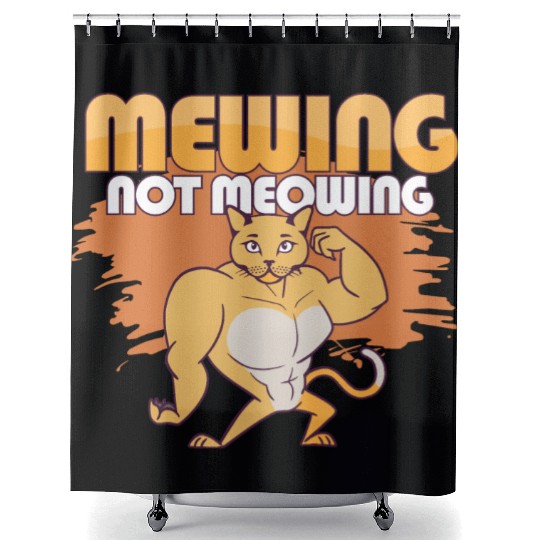 Mewing Not Meowing Funny Cat Meme Jawline Shower Curtains