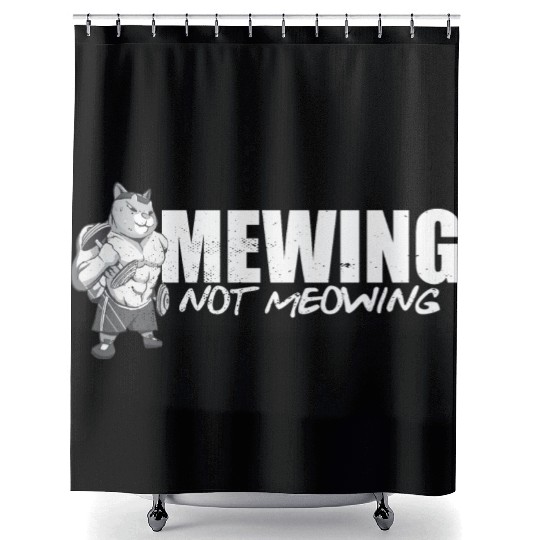 Funny Cat Meme Mewing Not Meowing Jawline Shower Curtains