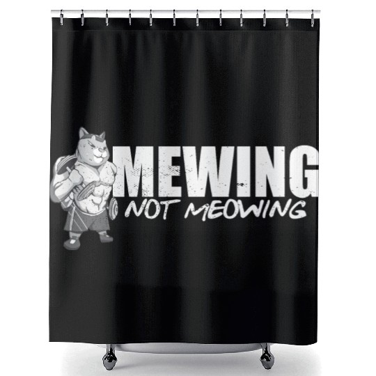 Funny Cat Meme Mewing Not Meowing Jawline Shower Curtains