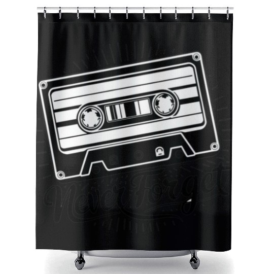a cassette tape never forget Shower Curtains